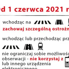Od 1 czerwca 2021 r. wchodząc na tory lub przechodząc przez przejście, zachowaj szczególną ostrożność. Nie korzystaj z telefonu.