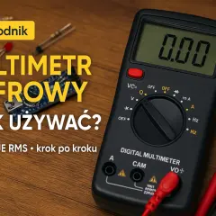 Cyfrowy multimetr z wyświetlaczem 0.00. Dowiedz się, jak sprawdzić baterię miernikiem, krok po kroku.