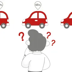 Zastanawiasz się, gdzie najłatwiej zdać prawo jazdy? Trzy czerwone samochody z procentami (50%, 65%, 88%) sugerują wybór ośrodka egzaminacyjnego.