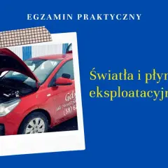 Czerwone Kia Rio z otwartą maską. Na drzwiach widnieje napis "Gdynia ul. Świętojańska (58) 6...". Obok tekst "Światła i płyny eksploatacyjne". Ile jest świateł pozycyjnych w Kia Rio?