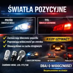 Kiedy światła pozycyjne są włączone, poprawiają widoczność pojazdu po zmroku i są obowiązkowe w ruchu drogowym.