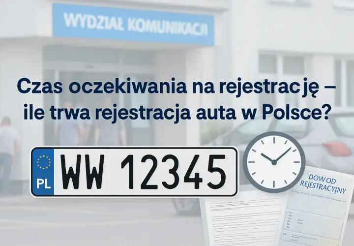 Czas oczekiwania na rejestrację – ile trwa rejestracja samochodu przez internet? Zegarek i dokumenty sugerują, że proces może zająć trochę czasu.