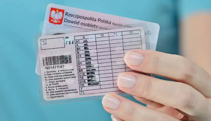 Dłoń trzyma polskie prawo jazdy i dowód osobisty. Teraz wiesz, co zrobić po zdaniu prawa jazdy!
