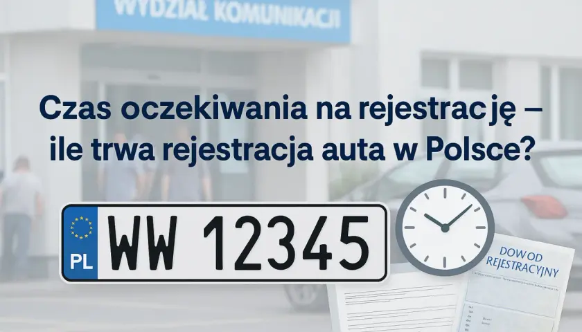 Czas oczekiwania na rejestrację – ile trwa rejestracja samochodu przez internet? Zegarek i dokumenty sugerują, że proces może zająć trochę czasu.